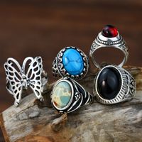 Retro Ethnic Style Oval Butterfly Alloy Plating Inlay Resin Women's Rings main image 1