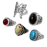 Retro Ethnic Style Oval Butterfly Alloy Plating Inlay Resin Women's Rings main image 4