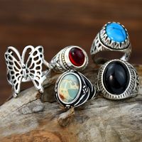 Retro Ethnic Style Oval Butterfly Alloy Plating Inlay Resin Women's Rings sku image 1