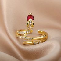 Ig Style Snake Copper Inlay Zircon Open Ring sku image 1