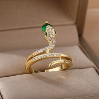 Ig Style Snake Copper Inlay Zircon Open Ring main image 2