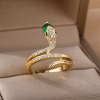 Ig Style Snake Copper Inlay Zircon Open Ring sku image 2