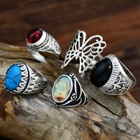 Retro Ethnic Style Oval Butterfly Alloy Plating Inlay Resin Women's Rings main image 3