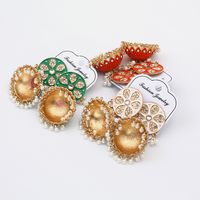 Exaggerated Ethnic Style Flower Imitation Pearl Alloy Inlay Rhinestones Women's Drop Earrings main image 1