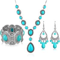 Retro Geometric Alloy Turquoise Wholesale Bracelets Earrings Necklace sku image 4