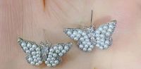 1 Pair Ig Style Butterfly Inlay Copper Artificial Pearls Zircon Ear Studs sku image 2