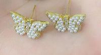 1 Pair Ig Style Butterfly Inlay Copper Artificial Pearls Zircon Ear Studs sku image 1