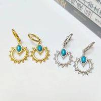 1 Pair Casual Heart Shape Flower Plating Inlay Stainless Steel Turquoise 18k Gold Plated Earrings main image 2