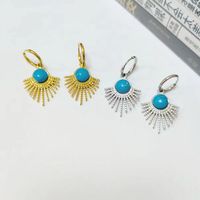 1 Pair Casual Heart Shape Flower Plating Inlay Stainless Steel Turquoise 18k Gold Plated Earrings main image 4
