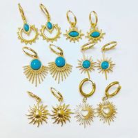 1 Pair Casual Heart Shape Flower Plating Inlay Stainless Steel Turquoise 18k Gold Plated Earrings main image 3