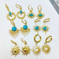 1 Pair Casual Heart Shape Flower Plating Inlay Stainless Steel Turquoise 18k Gold Plated Earrings main image 1