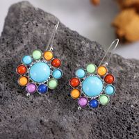 Vacances Coloré Fleur Alliage Incruster Turquoise Femmes Des Boucles D'oreilles sku image 1