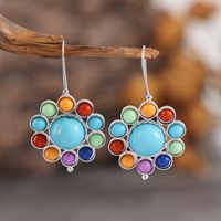 Vacation Colorful Flower Alloy Inlay Turquoise Women's Earrings main image 1