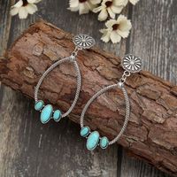 Ethnic Style Water Droplets Chrysanthemum Alloy Inlay Turquoise Women's Drop Earrings main image 4