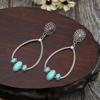 Ethnic Style Water Droplets Chrysanthemum Alloy Inlay Turquoise Women's Drop Earrings main image 3