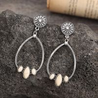Ethnic Style Water Droplets Chrysanthemum Alloy Inlay Turquoise Women's Drop Earrings sku image 2