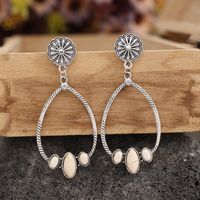 Ethnic Style Water Droplets Chrysanthemum Alloy Inlay Turquoise Women's Drop Earrings main image 2