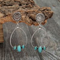 Ethnic Style Water Droplets Chrysanthemum Alloy Inlay Turquoise Women's Drop Earrings main image 1