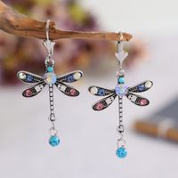 Vintage Style Colorful Dragonfly Alloy Inlay Artificial Gemstones Women's Drop Earrings main image 4