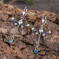 Vintage Style Colorful Dragonfly Alloy Inlay Artificial Gemstones Women's Drop Earrings main image 3