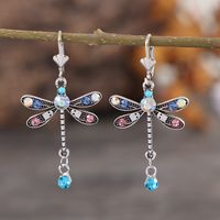 Vintage Style Colorful Dragonfly Alloy Inlay Artificial Gemstones Women's Drop Earrings main image 1