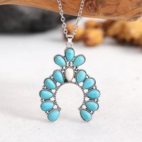 Retro Semicircle Water Droplets Alloy Inlay Turquoise Women's Pendant Necklace main image 5