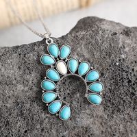 Retro Semicircle Water Droplets Alloy Inlay Turquoise Women's Pendant Necklace sku image 2