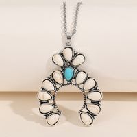 Retro Semicircle Water Droplets Alloy Inlay Turquoise Women's Pendant Necklace sku image 1