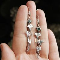 Retro Leaf Metal Inlay Rhinestones Women's Drop Earrings sku image 1