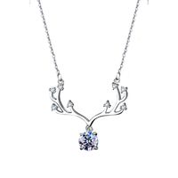 Romantic Sweet Deer Sterling Silver Gra Polishing Inlay Moissanite Pendant Necklace sku image 1