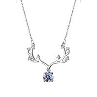 Romantic Sweet Deer Sterling Silver Gra Polishing Inlay Moissanite Pendant Necklace main image 3