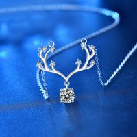 Romantic Sweet Deer Sterling Silver Gra Polishing Inlay Moissanite Pendant Necklace main image 1