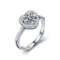 Luxurious Romantic Heart Shape Sterling Silver Gra Inlay Moissanite Open Ring sku image 1