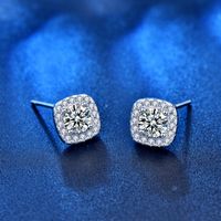 Romantic Simple Style Square Sterling Silver Gra Polishing Inlay Moissanite Ear Studs main image 4