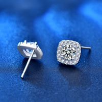 Romantic Simple Style Square Sterling Silver Gra Polishing Inlay Moissanite Ear Studs main image 2