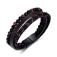 Hip-Hop Vintage Style Round 304 Stainless Steel Pu Leather Braid Artificial Leather Men'S Bracelets sku image 1