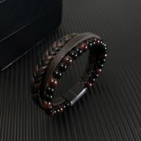 Hip-Hop Vintage Style Round 304 Stainless Steel Pu Leather Braid Artificial Leather Men'S Bracelets main image 5