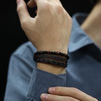 Hip-Hop Vintage Style Round 304 Stainless Steel Pu Leather Braid Artificial Leather Men'S Bracelets main image 3