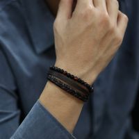 Hip-Hop Vintage Style Round 304 Stainless Steel Pu Leather Braid Artificial Leather Men'S Bracelets main image 2