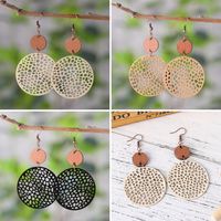 1 Pair Ethnic Style Round Patchwork Hollow Out Stainless Steel Wood Drop Earrings main image 6