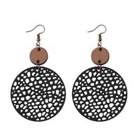 1 Pair Ethnic Style Round Patchwork Hollow Out Stainless Steel Wood Drop Earrings sku image 3
