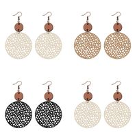 1 Pair Ethnic Style Round Patchwork Hollow Out Stainless Steel Wood Drop Earrings main image 4