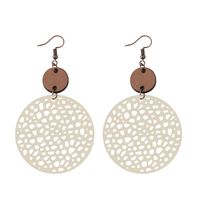 1 Pair Ethnic Style Round Patchwork Hollow Out Stainless Steel Wood Drop Earrings sku image 1