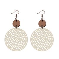 1 Paire Style Ethnique Rond Patchwork Évider Acier Inoxydable Bois Boucles D'oreilles sku image 1