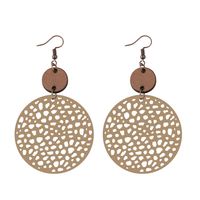 1 Pair Ethnic Style Round Patchwork Hollow Out Stainless Steel Wood Drop Earrings sku image 2