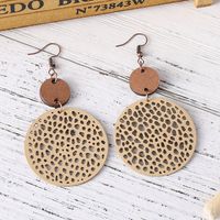 1 Pair Ethnic Style Round Patchwork Hollow Out Stainless Steel Wood Drop Earrings main image 2