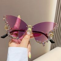 Elegant Modern Style Butterfly Pc Butterfly Frame Diamond Frameless Women's Sunglasses sku image 1