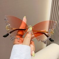 Elegant Modern Style Butterfly Pc Butterfly Frame Diamond Frameless Women's Sunglasses sku image 6