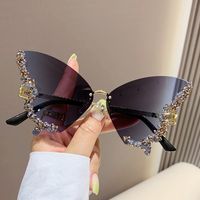 Elegant Modern Style Butterfly Pc Butterfly Frame Diamond Frameless Women's Sunglasses sku image 5