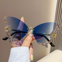 Elegant Modern Style Butterfly Pc Butterfly Frame Diamond Frameless Women's Sunglasses sku image 8